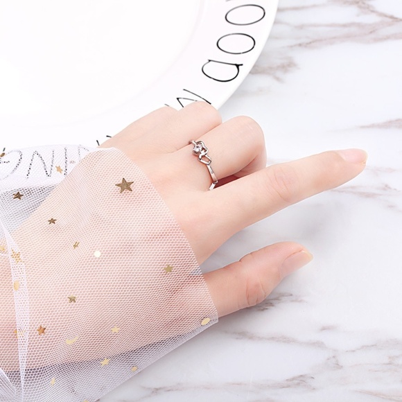 **CHICHI* Silver x Gem Double Heart Adjustable Ring - Picture 7 of 7